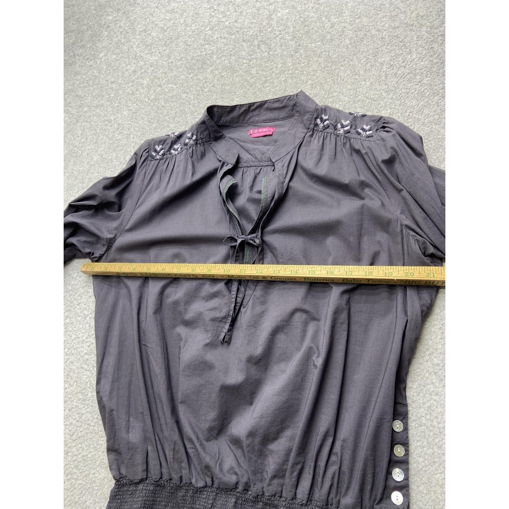 BCBGirls Shirt Womens Large Gray Embroidered Smocked Hem Boho Peasant Top Cotton - Picture 10 of 16